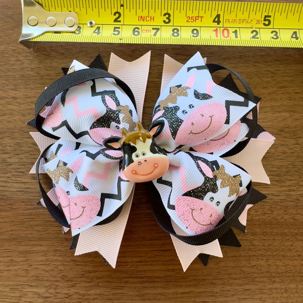 Adorable 5 inch Cow Hair Bow - Handmade by Me - Picture 4 of 4